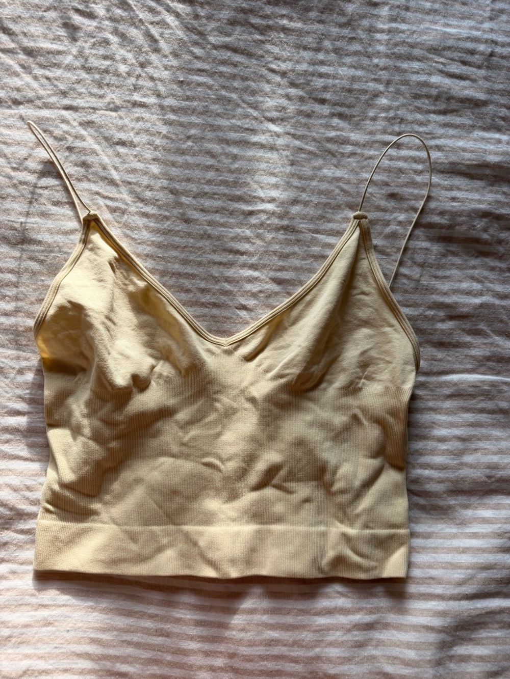 Free People Pale Yellow V-Neck Cropped Cami